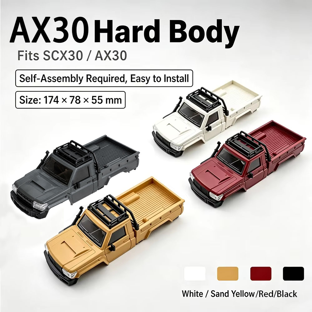 Body Shell Rc - 1/30スケールのAX30 SCX30 RCロッククローラー用、AX30ピックアップのハードボディシェル。アップグレード用アクセサリー。複数のカラーオプションあり。
