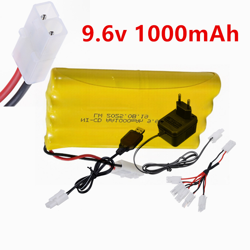Rc Hobby Model - 9.6V 1000mAh Ni-CD AA充電式バッテリー タミヤプラグと充電器セット RCトラック、カーボート、おもちゃ、模型用